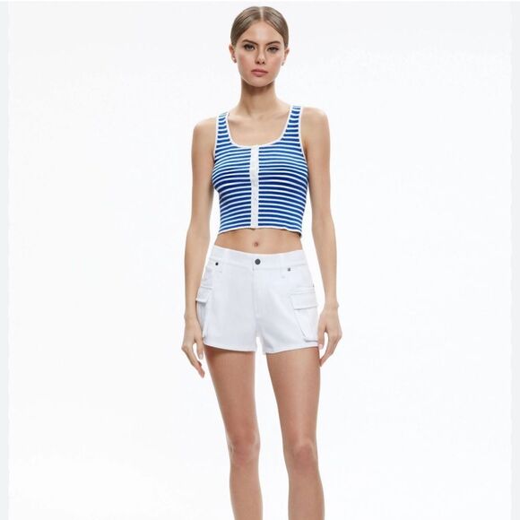 Alice + Olivia Blue And White Knit Striped Tank - Picture 1 of 7